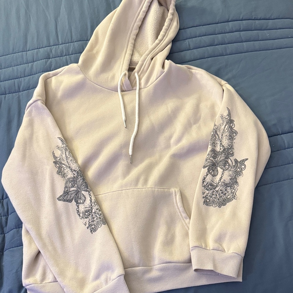 Women's Cream Hoodie with Gray Butterfly Design